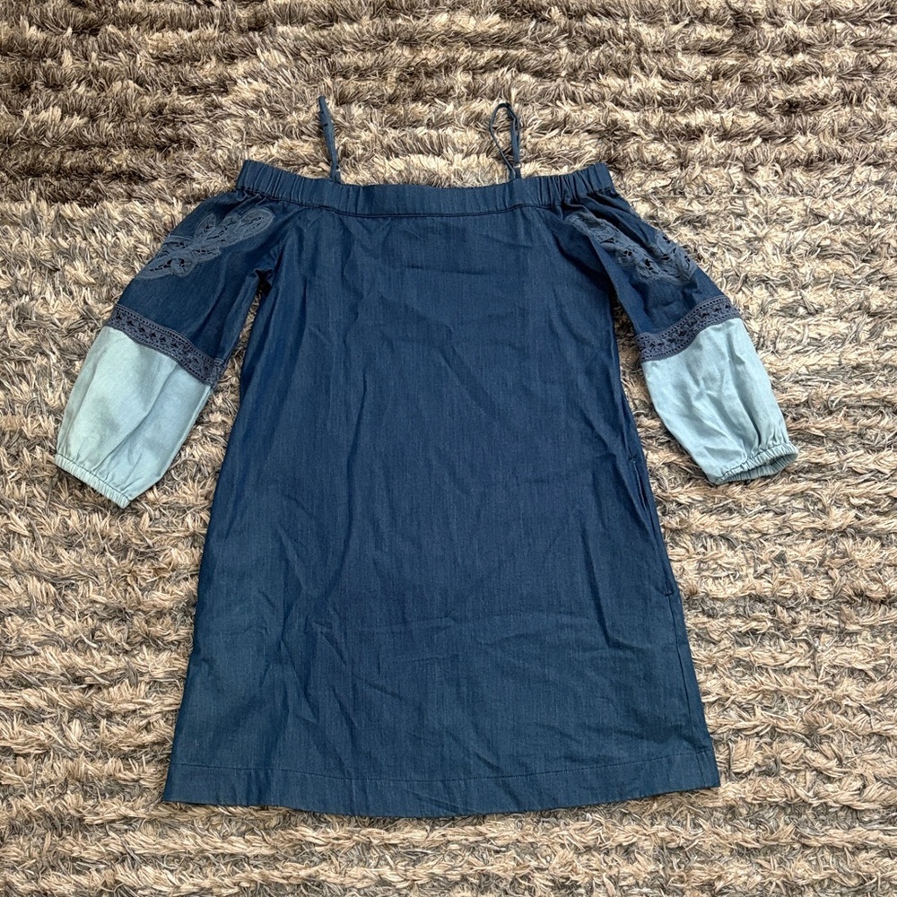 Elegant & Cute Club Monaco Blue Off-Shoulder Dress, Size 00, 100% Cotton